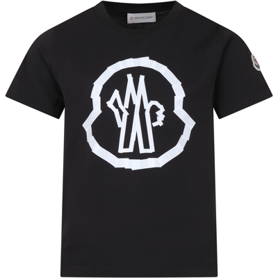 Moncler Kids' Black T-shirt For Boy With Logo