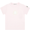 MONCLER PINK T-SHIRT FOR BABY GIRL WITH LOGO