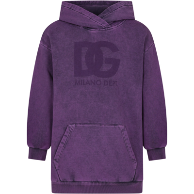 Dolce & Gabbana Kids' Purple Casual Dress With Logo In Violet