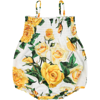 DOLCE & GABBANA WHITE ROMPER FOR BABY GIRL WITH FLOWERING PATTERN