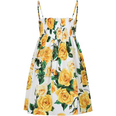 【関税＆送料込み】Dolce & Gabbana White, Yellow And Rose B Dolce & Gabbana Kids' White Casual Dress For Girl With