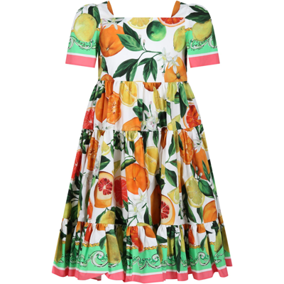 Dolce & Gabbana Kids' Multicolor Elegant Dress For Girl With An Italian Holiday Print