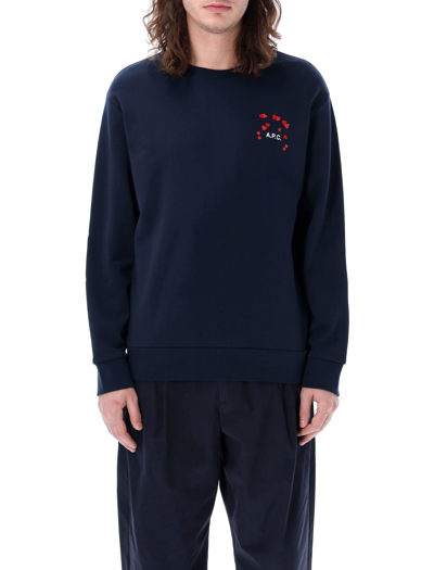 Apc A.p.c. Logo Printed Crewneck Sweatshirt In Blu