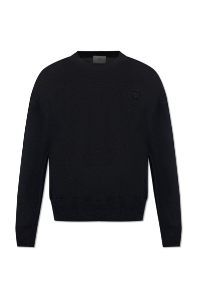Ami Alexandre Mattiussi Ami Logo Patch Knit Sweater In Black
