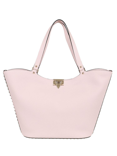 Valentino Garavani Rockstud Logo Detailed Shoulder Bag In Pink
