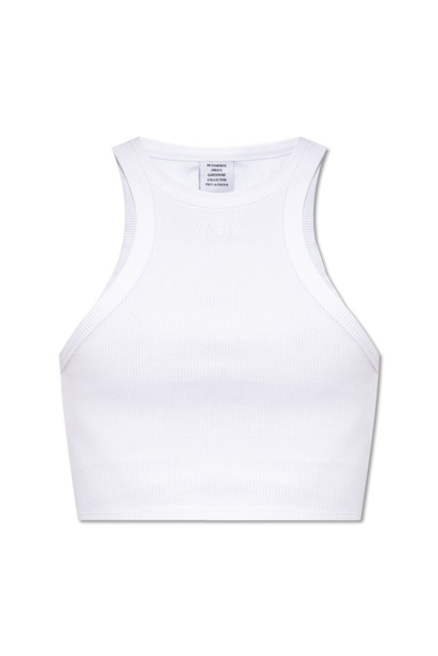 Vetements Logo Detailed Cropped Top In White