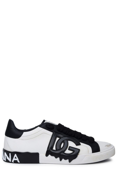 Dolce & Gabbana Portofino Vintage Sneakers In White,black