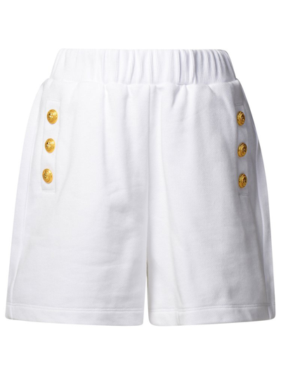 Balmain Kids Logo Button Knitted Shorts In White