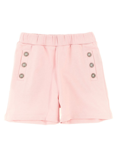Balmain Kids Logo Button Knitted Shorts In Pink
