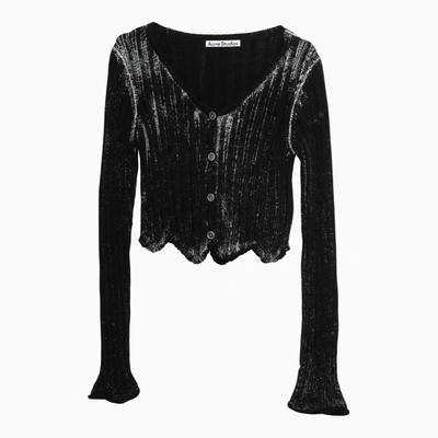 Acne Studios Asymmetrical Rib Knit Cardigan In Black