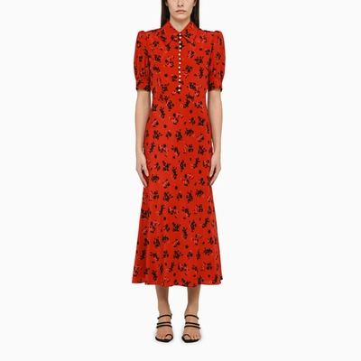 Alessandra Rich Embellished Floral-print Silk Crepe De Chine Midi Dress In Red