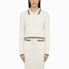 ALESSANDRA RICH ALESSANDRA RICH WHITE COTTON CABLE KNIT POLO SHIRT
