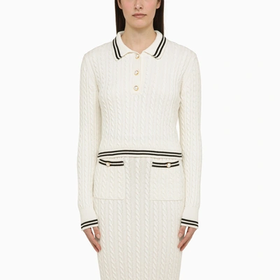 Alessandra Rich Cable-knit Cotton Polo Sweater In White