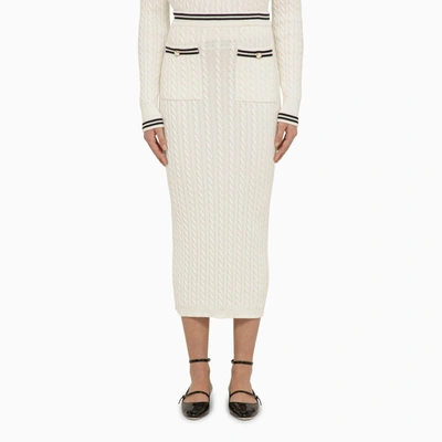 Alessandra Rich Striped Cable-knit Cotton Midi Skirt In White