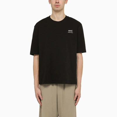 Ami Alexandre Mattiussi Mens Logo-print Short-sleeve Organic-cotton T-shirt Black Xxl In Blue