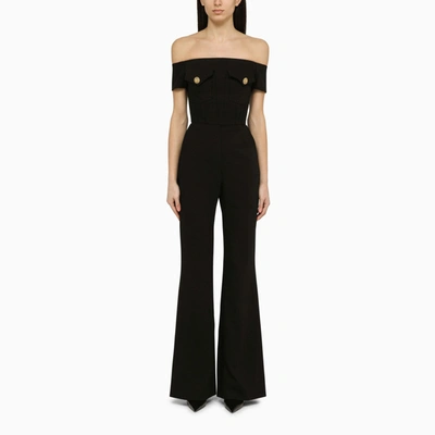 Balmain Off-shoulder Flared Crepe Jumpsuit In Black