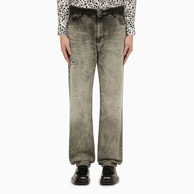 Balmain Bleached Straight Denim Pants For Men In Grisclair In Grey