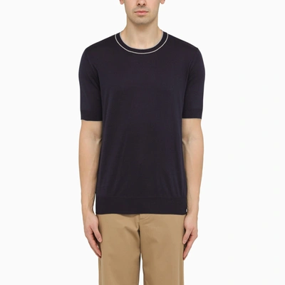 Brunello Cucinelli Navy Blue Short Sleeves Jumper In Cotton