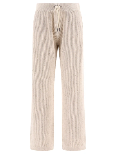 Brunello Cucinelli Sequin-embellished Ribbed Trousers In Beige