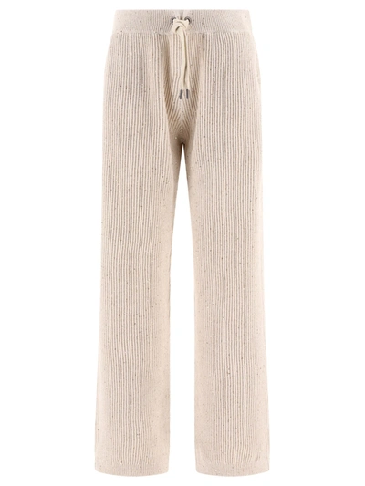 Brunello Cucinelli Dazzling Rib-knit Trousers In Beige