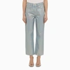 Frame Cropped Hologram Denim Jeans With Belt Loops