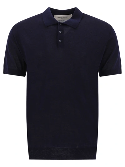 Golden Goose Merino Wool Polo Shirt Polo Shirts Black In Blue