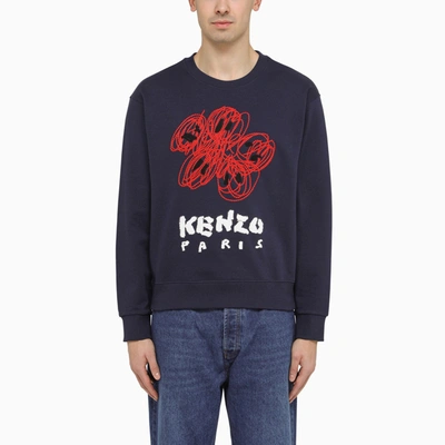 Kenzo Varsity Drawn Floral-embroidered Sweatshirt In Dark Blue