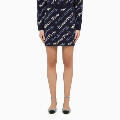 Kenzo Midnight Blue Cotton And Wool Mini Skirt In Multicolor