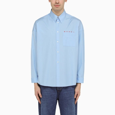 Marni Logo-print Cotton Shirt In Light Blue