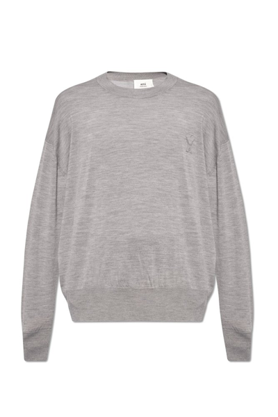 Ami Alexandre Mattiussi Ami Logo Patch Knit Sweater In Grey