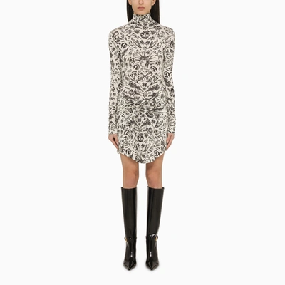 Off-white Long-sleeved Mini Dress With Tattoo Print In White