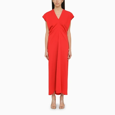 P.a.r.o.s.h V-neck Cady Midi Dress In Red
