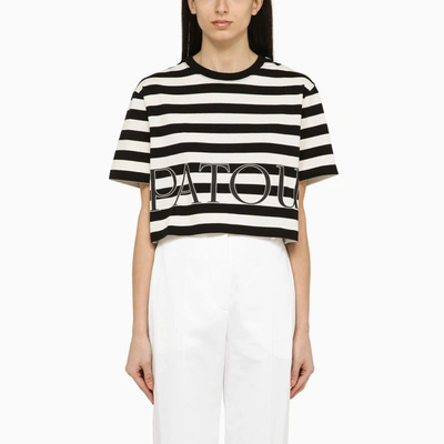 Patou Striped Cropped Cotton Jersey T-shirt In Black