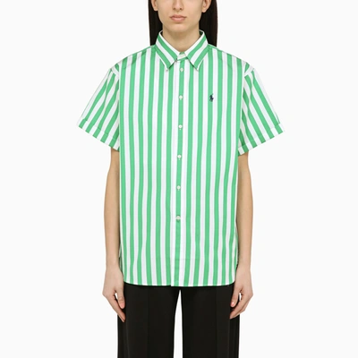 Polo Ralph Lauren Green/white Striped Short Sleeved Cotton Shirt