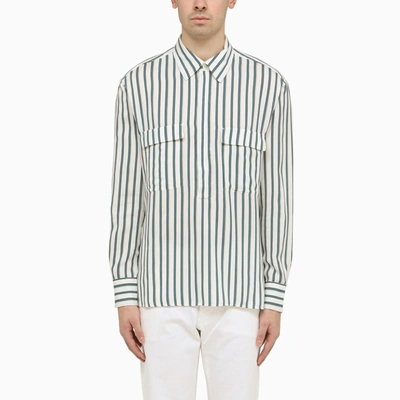 Pt Torino Ottanium Striped Shirt In Silk Blend In Blue