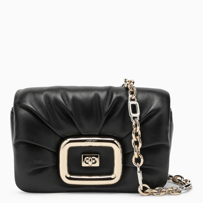 Roger Vivier Viv Choc Flap Leather Shoulder Bag In Black