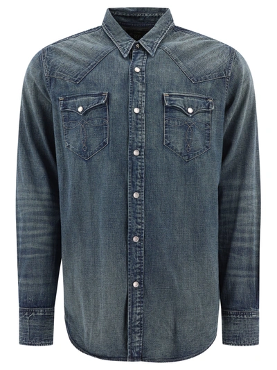 Rrl Slim-fit Denim Western Shirt In Blue