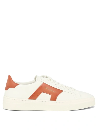 Santoni Double Buckle Sneakers In White