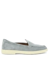 Santoni Slip On Moccasin In Light Blue Suede