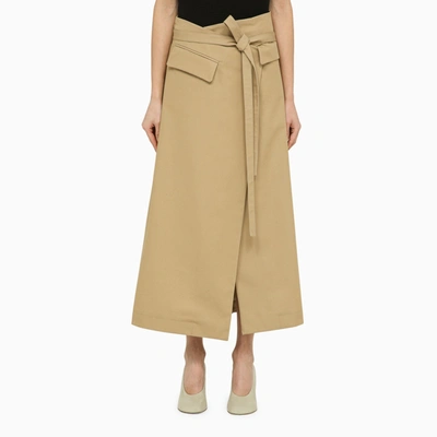 Sportmax Beige Cotton Long Wrap Around Skirt In Brown