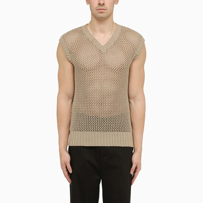 Tagliatore Perforated Dove Grey Cotton Waistcoat In Cream