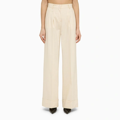 The Andamane Wide Wool-blend Pinstripe Trousers In White