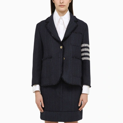 THOM BROWNE THOM BROWNE NAVY BLUE SINGLE BREASTED JACKET IN WOOL BLEND