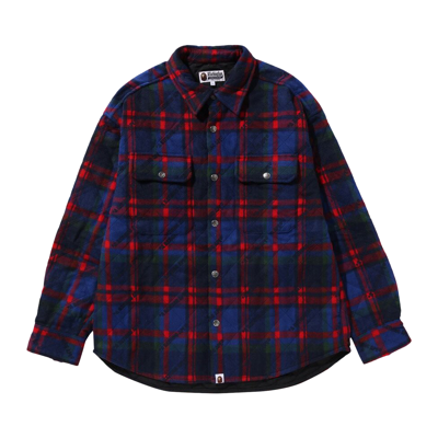 Pre-owned Bape Logo Check Pattern Padded Flannel Shirt Jacket 'navy' In Blue