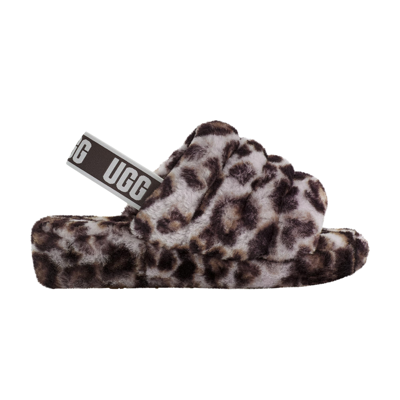 Pre-owned Ugg Wmns Fluff Yeah Slide 'panther Print - Stormy Grey'
