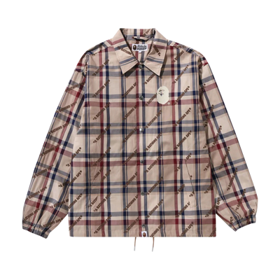 Pre-owned Bape Logo Check Pattern Coach Jacket 'beige' In Cream