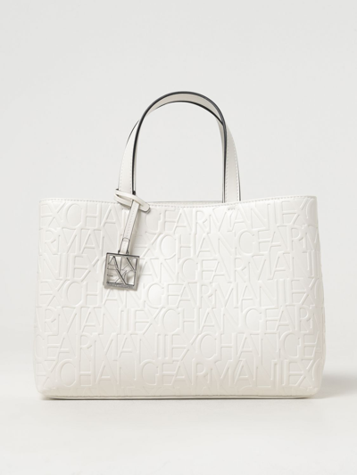 Armani Exchange Embossed-logo Faux-leather Tote Bag In 白色