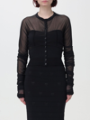 Pinko Sheer Long Sleeve Sweater With Button Detail And Elegant Fit In 黑色