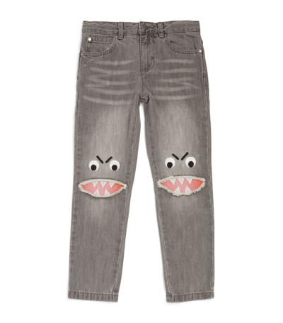 Stella Mccartney Kids' Shark Face 紧身牛仔裤 In Grey