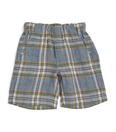 Il Gufo Kids' Linen Check Shorts (3-12 Years) In Blue